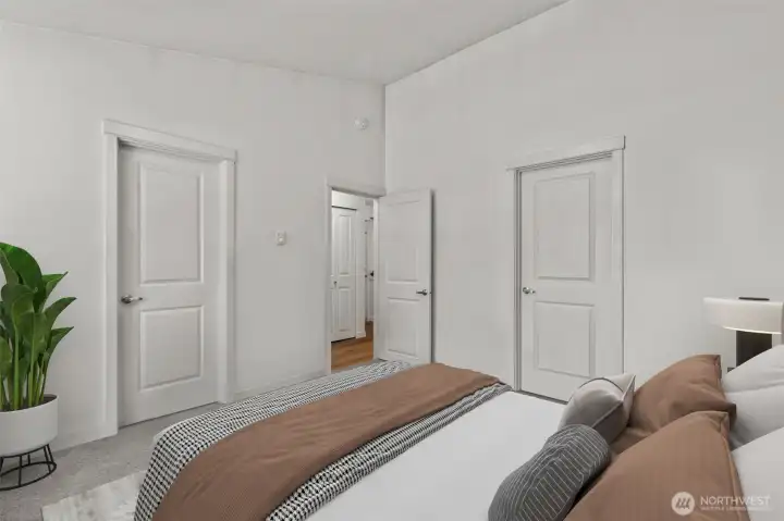 Virtually Staged bedroom, with TONS of storage + walk-in-closet