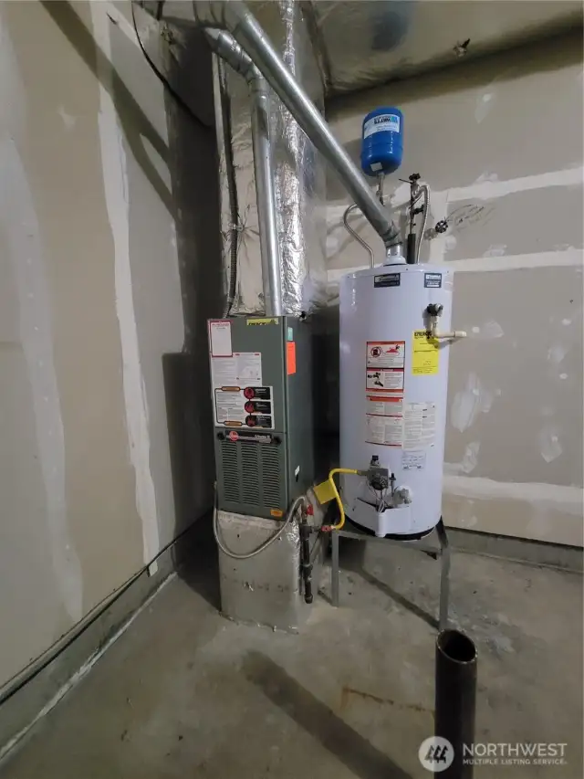 Natural gas furnace and water heater.