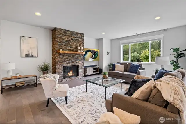 Newly designed stone fireplace with new mantle.