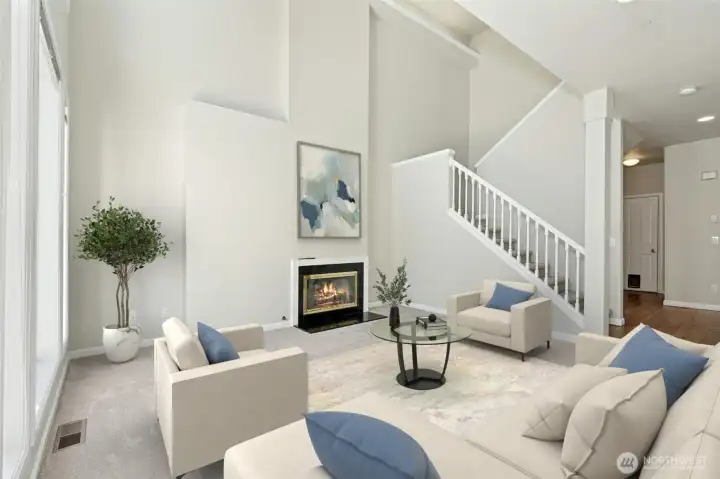 Open Living Room with Gas Fireplace