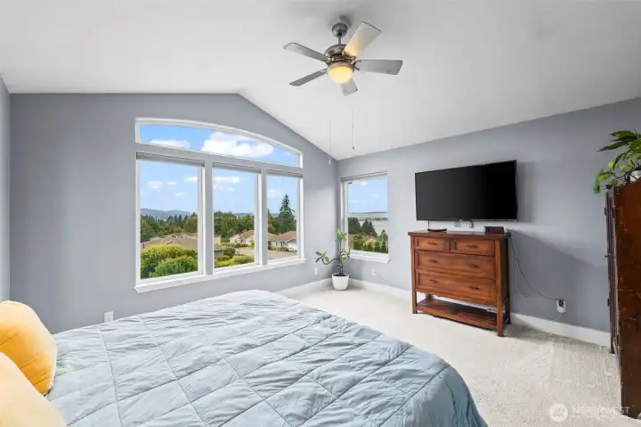 Oversized picture windows showcase your views of the Olympic Mountains and Sinclair Inlet from the Primary bedroom.