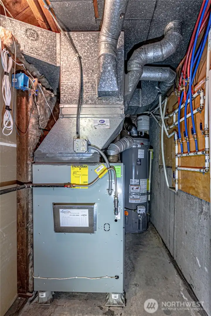 Gas furnace & water tank. Pex pipes.