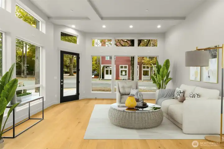 Or keep it private and enjoy the space as a beautifully naturally lit living room. This image is virtually staged.