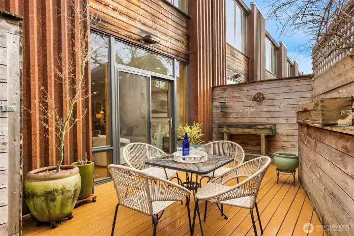 Plenty of space for dining al fresco and container gardening