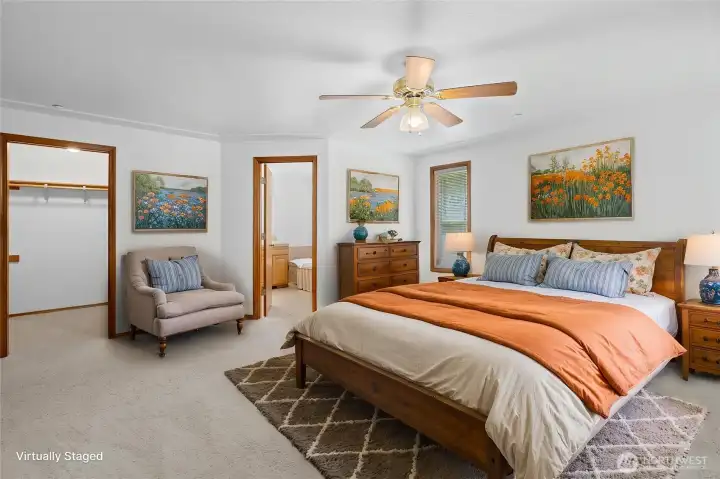 Virtually staged primary bedroom