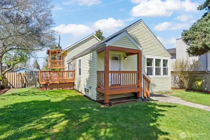 Sunny, level lot with unique multi-level home