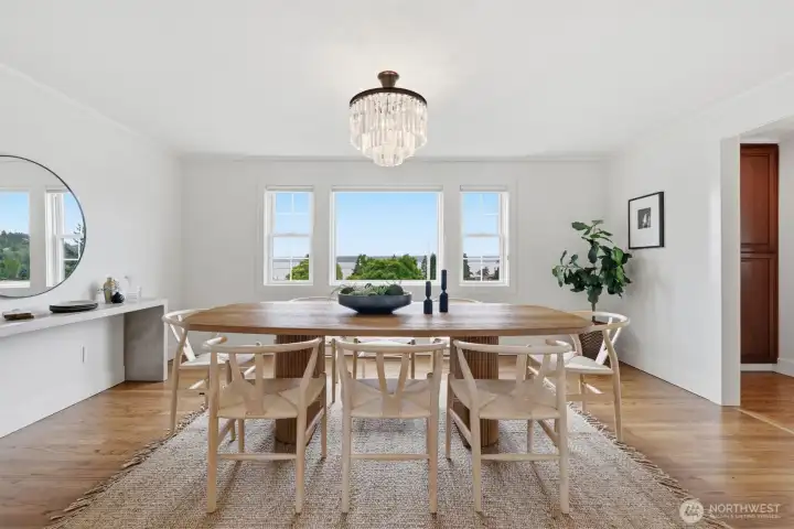 Another view of the formal dining room. The chandelier complements the foyer chandelier.