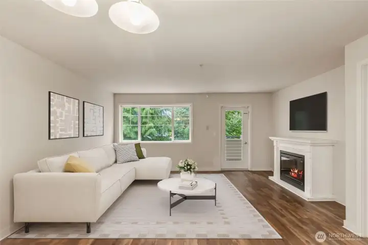 Virtual staging in living room to show layout potential
