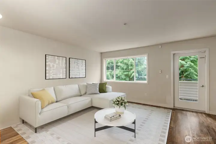 Virtual staging in living room to show layout potential