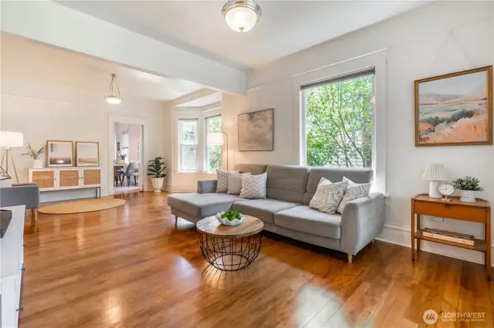 View from entry to open living spaces