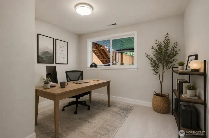 Virtually Staged: Spare bedroom 3 downstairs just off rec room