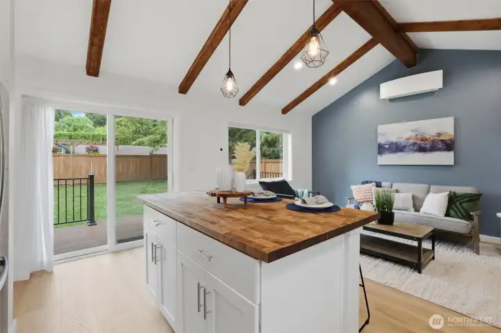 Slider out to large personal deck overlooking back yard