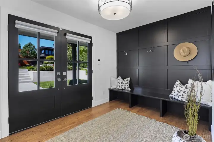One of two spacious mudroom areas in this house, located in the entry and provides great storage