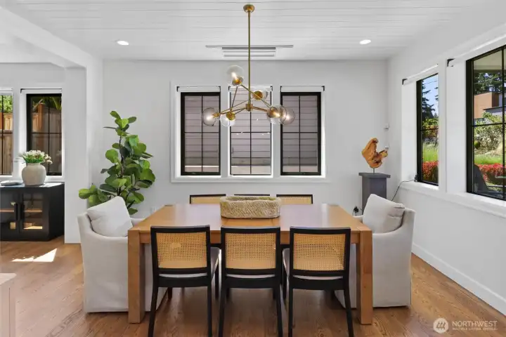 Dining Room with curated light fixtures