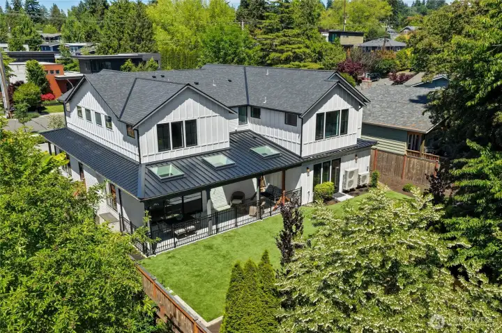 Backyard view of luxury farmhouse in Downtown Kirkland