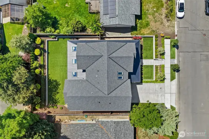 Aerial view of Luxury Farmhouse in Downtown Kirkland