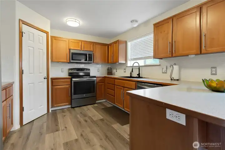 The kitchen has lots of outlets and counters for most of your cooking needs. The pantry holds a plethora of treats