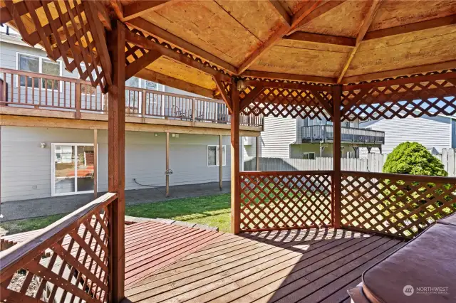 Gazebo with Hot Tub Currently. Seller has no knowledge of working condition. Could be removed to make a nice entertaining space or garden addition