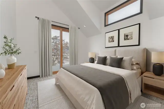 Virtually staged -upstairs Primary with large balcony.