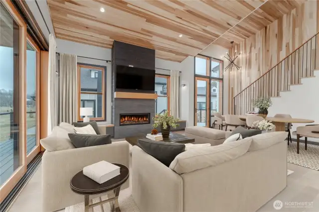 Virtually staged - Living room and fireplace