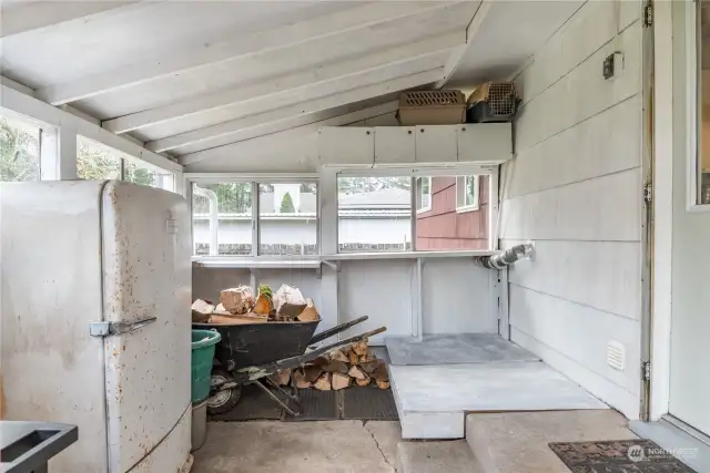 Large covered porch for gardening and grilling