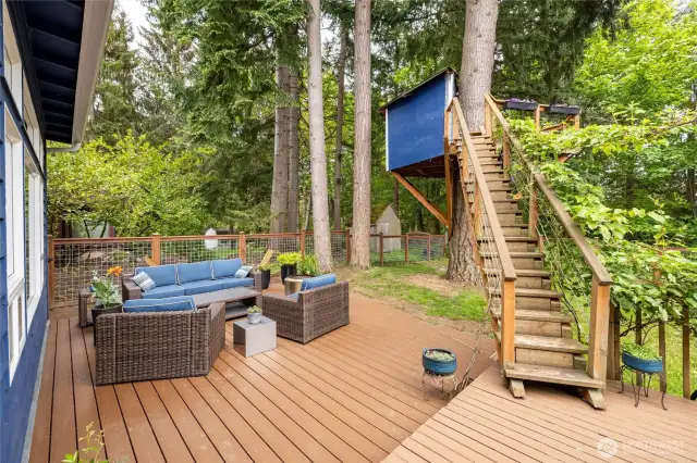 Anothe view of the backdeck with stairs to the tree fort!