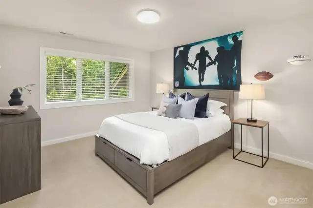 This bedroom is connected to a full bath.