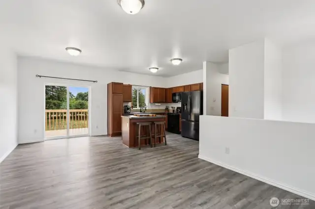 Upper Level Living Room + Dining Room + Kitchen