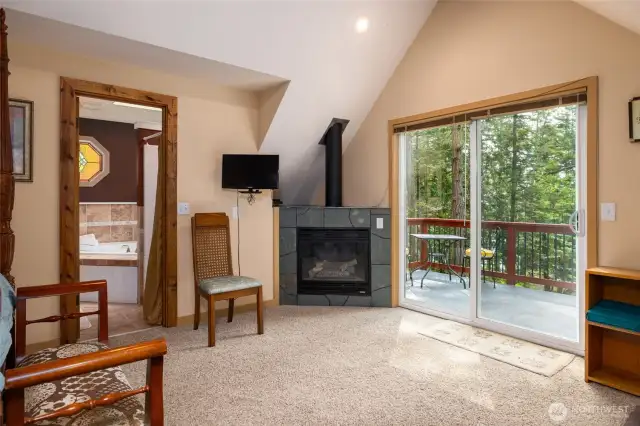 Primary bedroom boast cozy propane fireplace