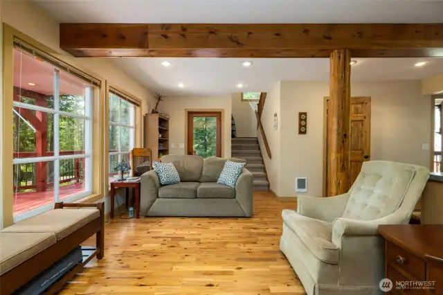 Unique Australian cypress floors add warmth to the main living space