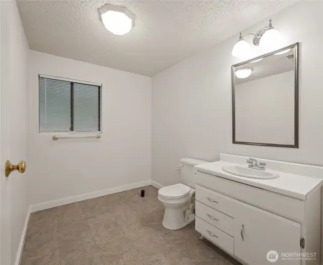 huge down stairs bathroom ready for a tub or shower
