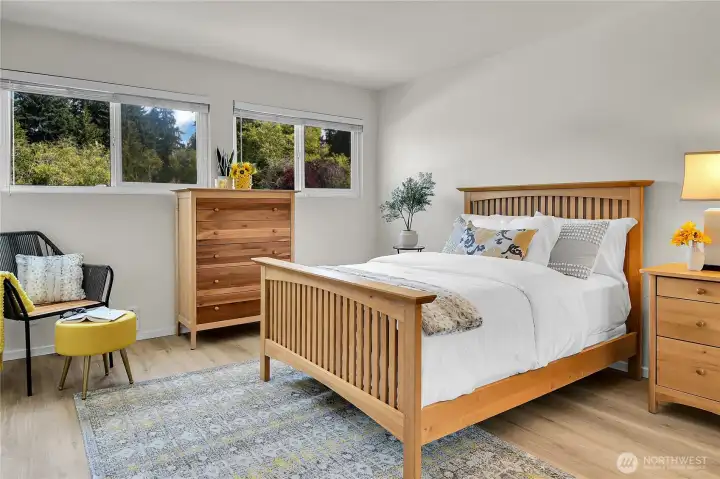 Oversized bedroom can easily accomodate a king size bed