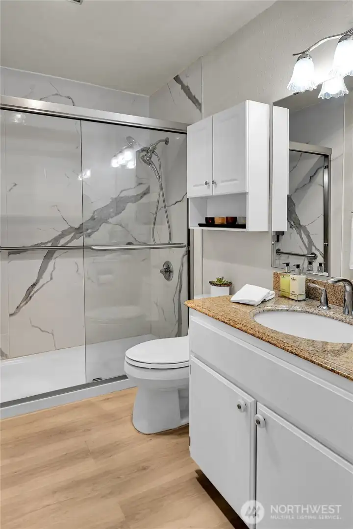 Updated bathroom with walk-in shower