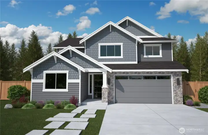 The Shoreline at Burnham Heights — 2,650 sq ft of versatile living featuring 4 bedrooms, 2.5 baths, an open-concept layout with a bright loft, and a flexible home office that can serve as a 5th bedroom. An optional upgrade adds a convenient ¾ bath on the main level. Photo rendering is for illustration purposes only.