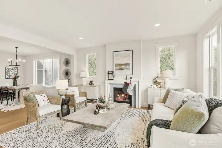 Photo of great room, model home on lot 4 at Moorlands Grove. Home backs to protected space and has stunning territorial and mountain views.