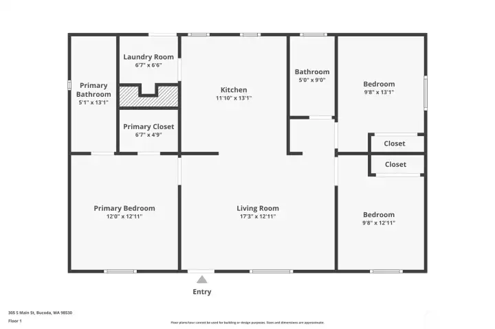 The floorplan shows why this home lives larger than you expect. A true split-bedroom layout places the primary suite on its own side of the home, with no shared walls with the other bedrooms, which means real privacy and quiet. The kitchen flows easily into the living room, anchored by the architectural cutout that keeps light moving and sightlines open. Built in 2022, the square footage is used intelligently, no wasted hallways, no awkward dead space, just a layout that works.