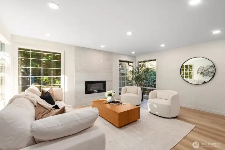 Living room with cozy fireplace