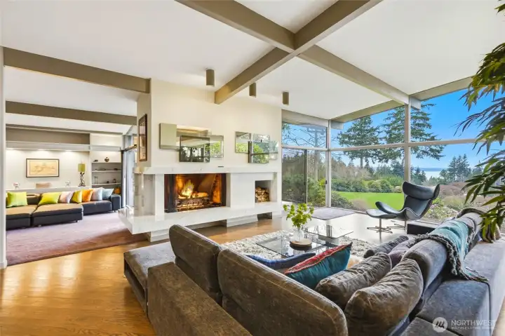 Living room with family room off to the left.