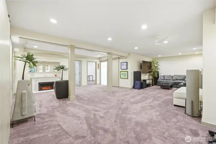 Extra finished rec room area can be media room, game room, and great for guests.