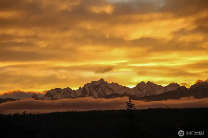Olympic Mountains in all their glory form the backdrop for your PNW retreat.  This is the view is from the patio and almost every room of the home.