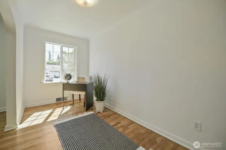 More lovely texturing in the office area with window overlooking front of home