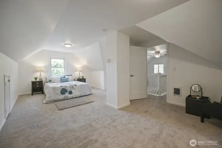 Another primary bed option- very nice sized with window, another attic access and not pictured, large walk-in closet with light. Ample room to move throughout this room