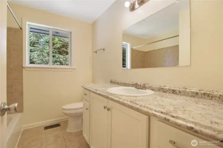 Main bathroom upsairs with updated countertops Main bathroom upsairs with updated countertops