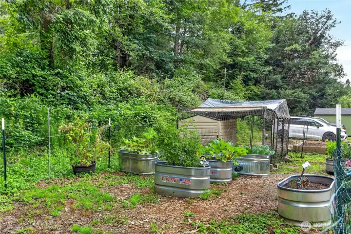 Raised garden beds and plenty of room for hobby farming and to build greenhouse