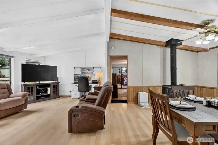 Open layout to living room, family room, dining room and kitchen. All connected