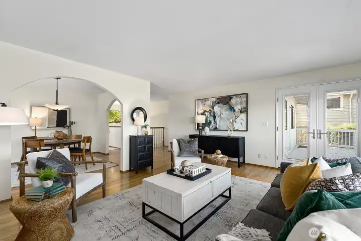 The main level offers hardwoods in all rooms except kitchen and baths.