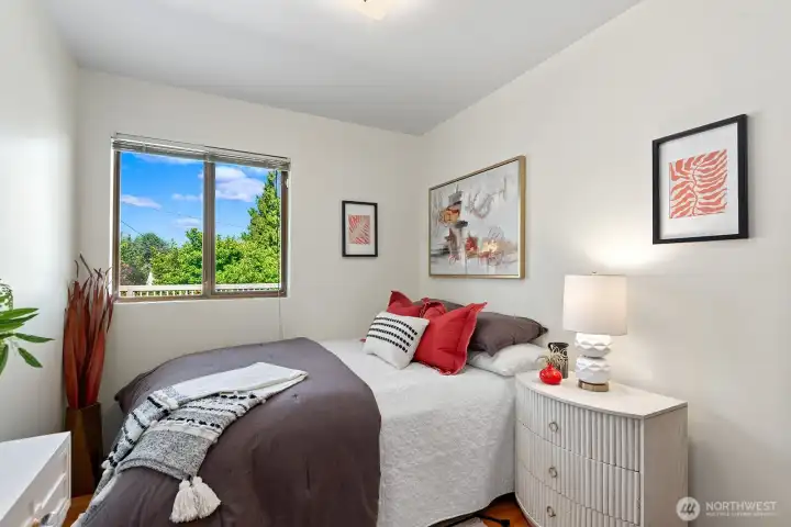 The smallest of three bedrooms still accommodates a queen bed.