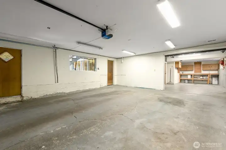 Oversized attached two-car garage