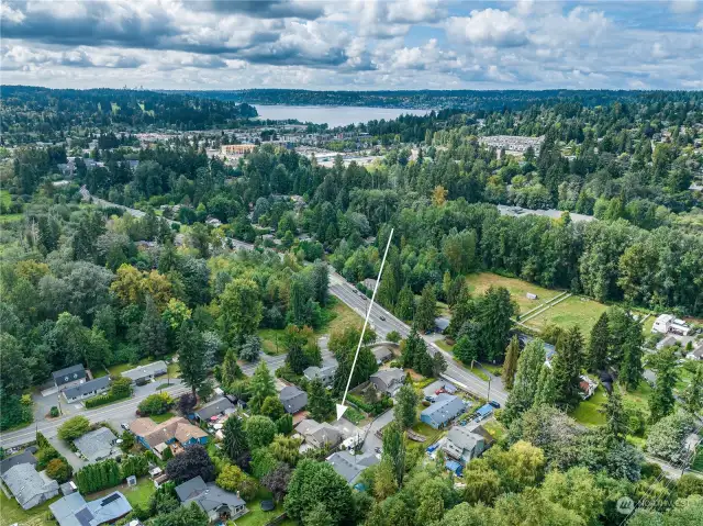 Alternate view looking south facing Lake Washington showing property location.