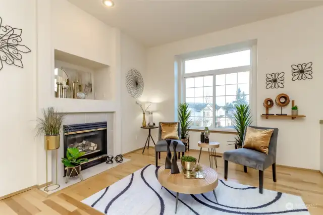 Another view of the upstairs/main living area. Gas fireplace, you bet.